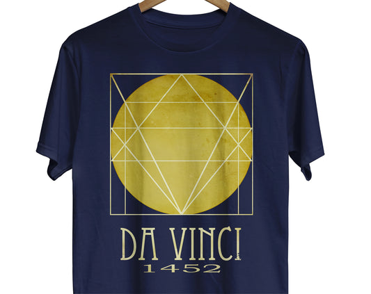 Leonardo da Vinci science t-shirt with vitruvian man minimalist graphic