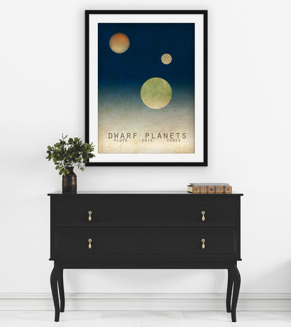 Pluto and Dwarf Planets Art Print, Solar System Outer Space Decor