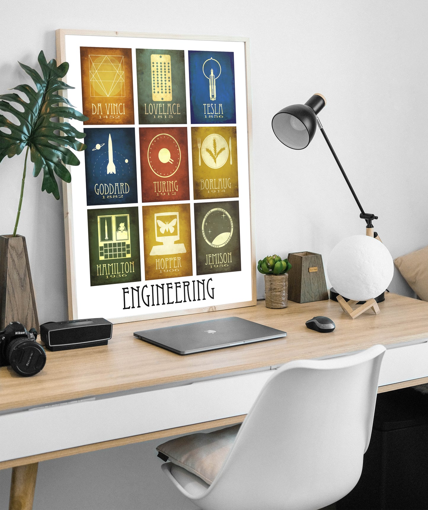 Engineering Art Print, Nine Engineers in History