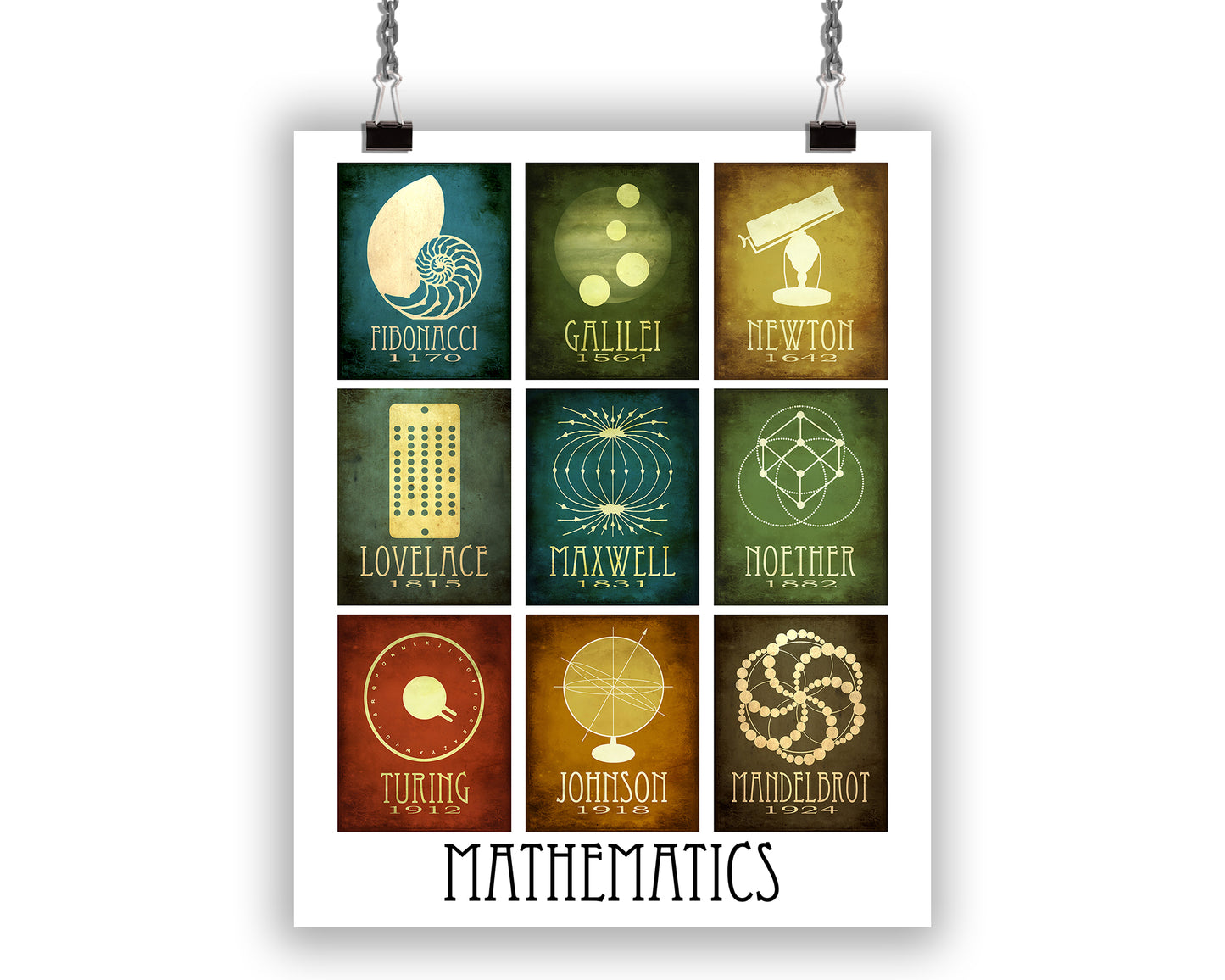 Math Mosaic Art Print, Nine Mathematicians in History