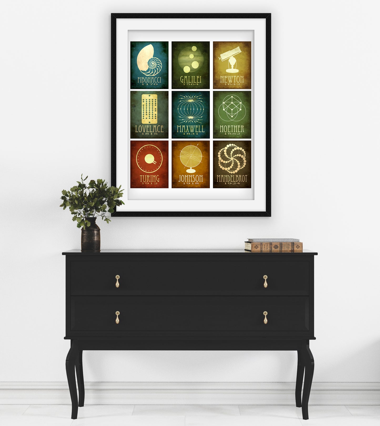 Math Mosaic Art Print, Nine Mathematicians in History