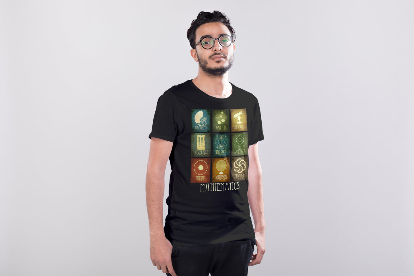 Math T-shirt, Graphic Tee with 9 Mathematicians in History