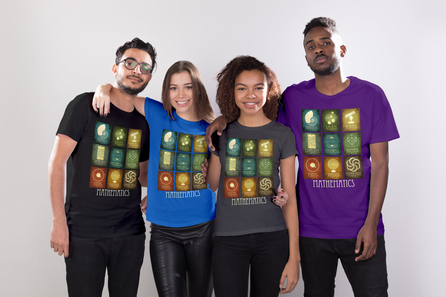 Math T-shirt, Graphic Tee with 9 Mathematicians in History