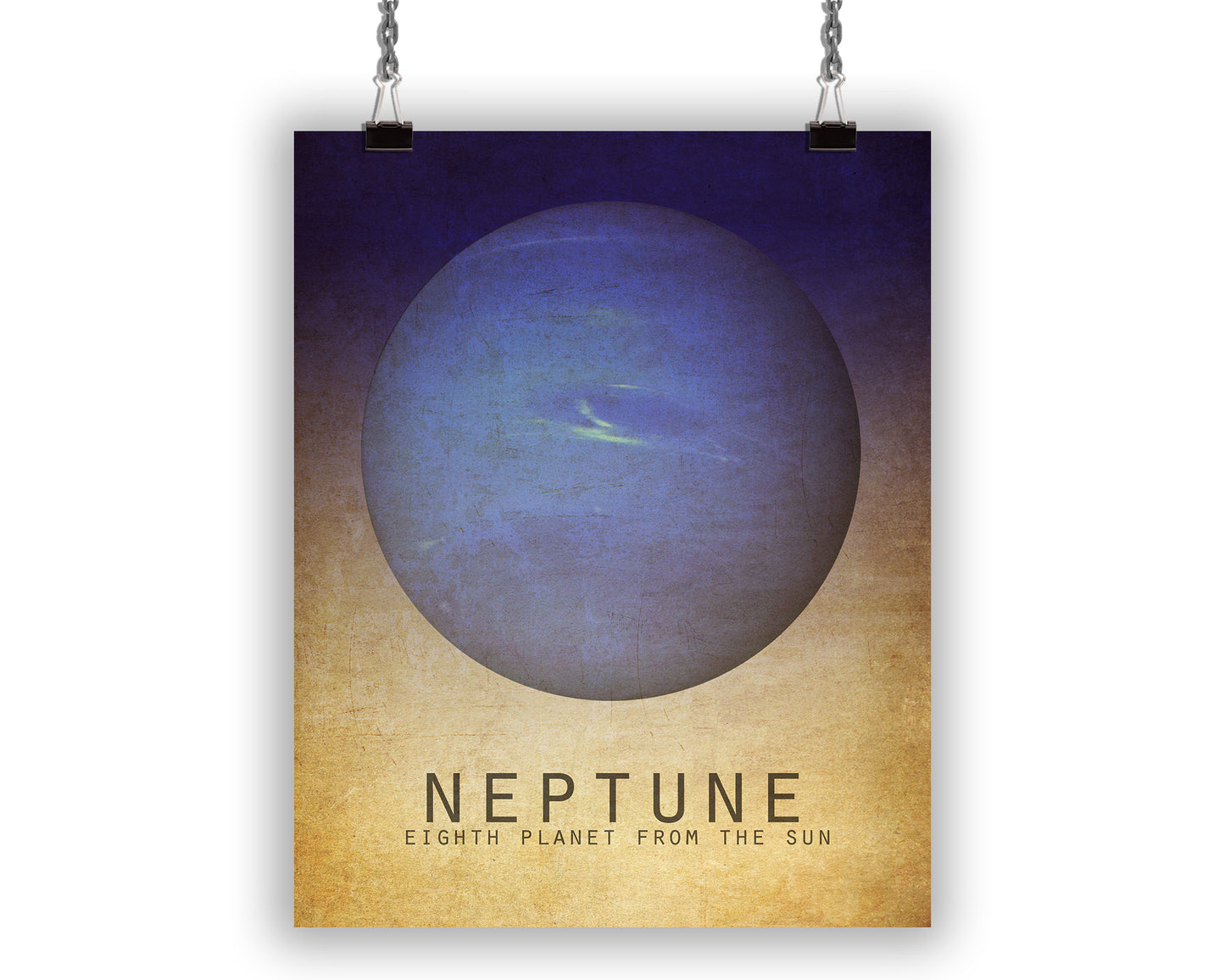 art print featuring a blue-colored minimalist image of Neptune, the eighth planet from the sun