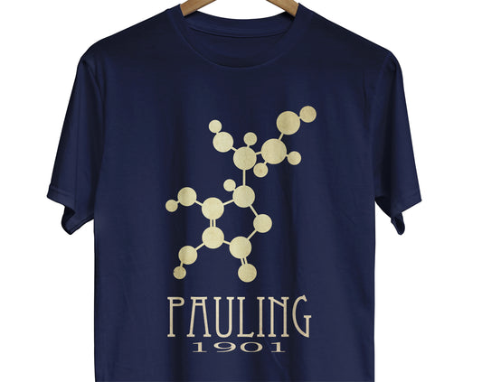 Linus Pauling chemistry t-shirt with design of the molecular structure of vitamin c