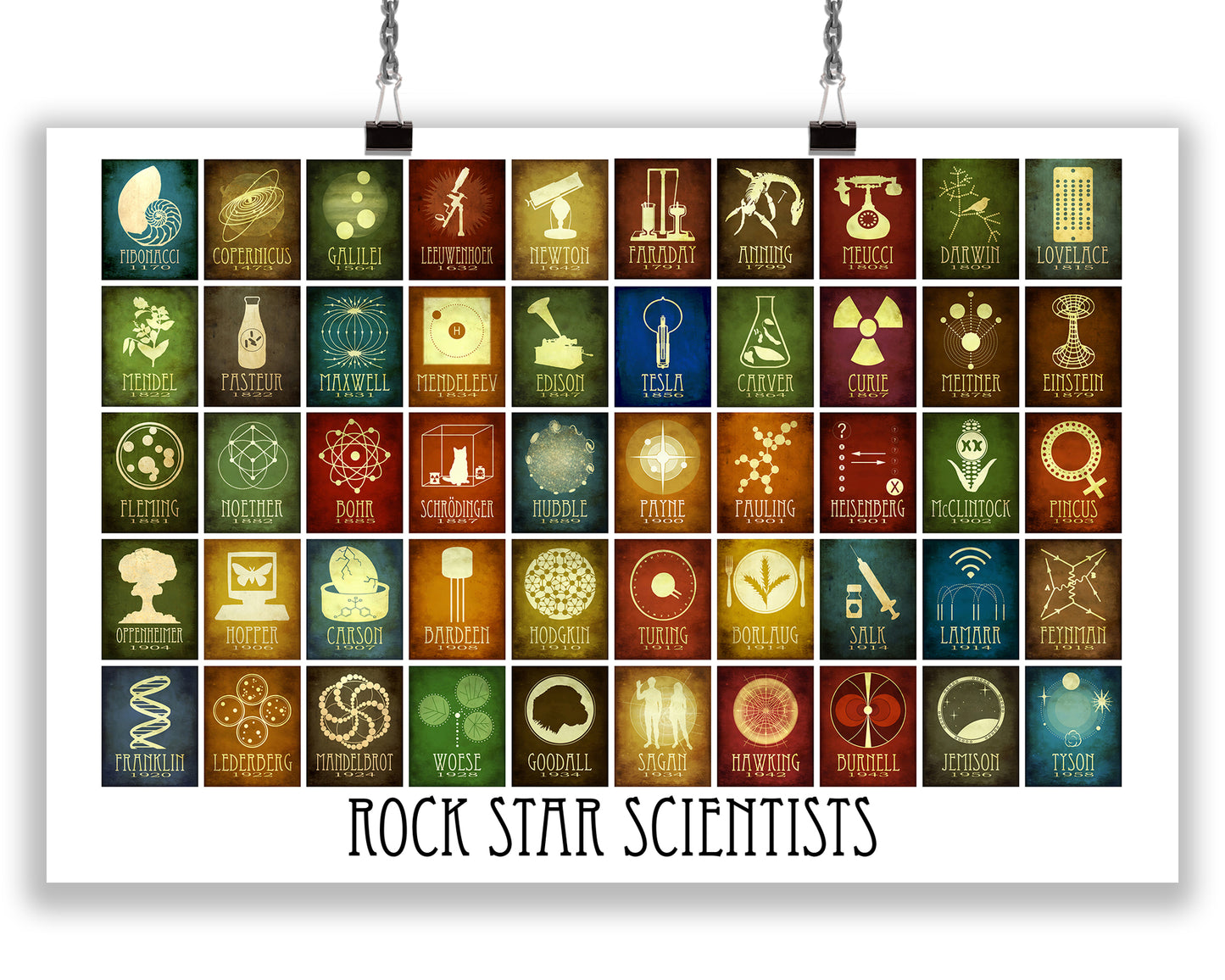 50 Rock Star Scientists Mosaic Art Print