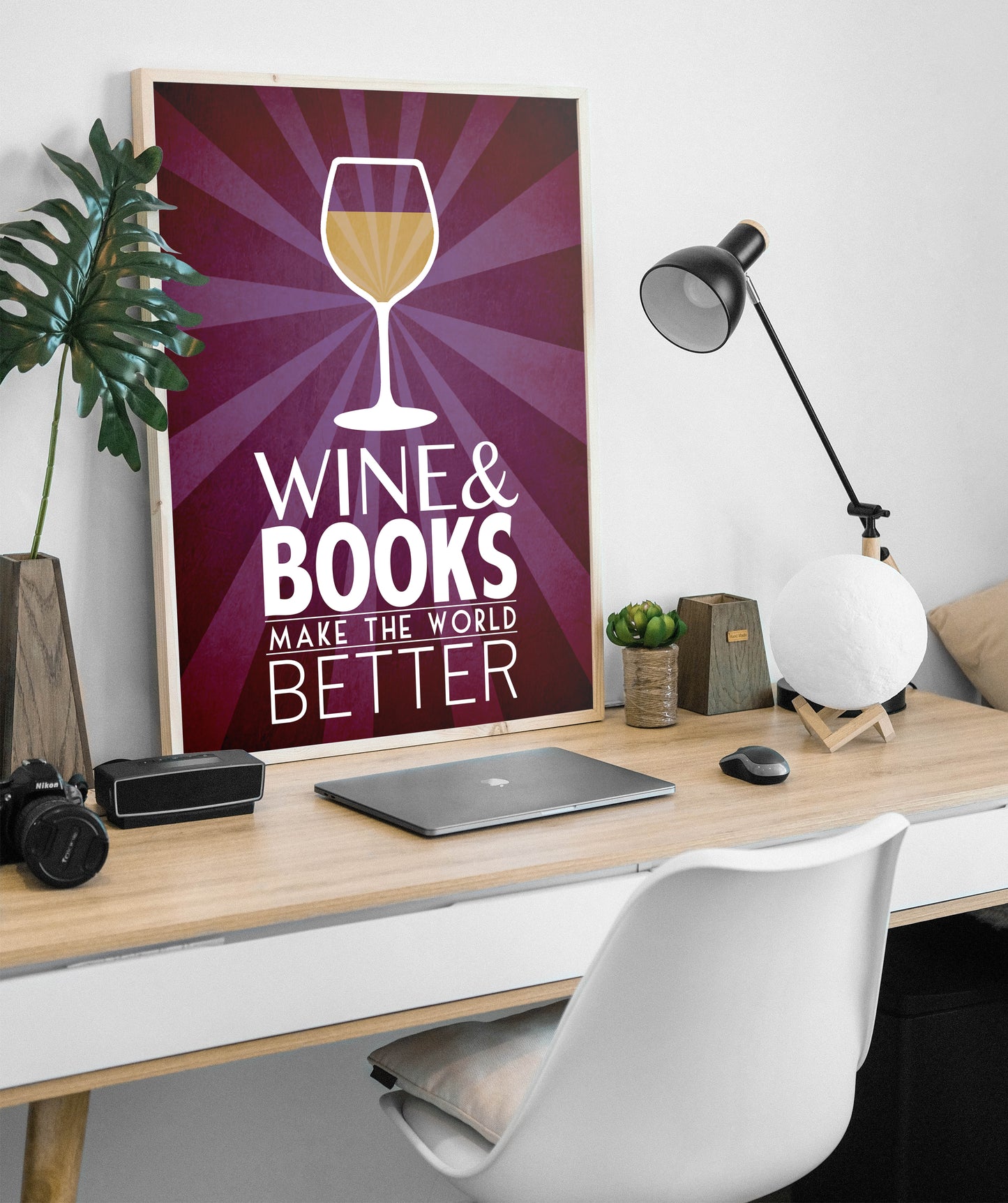 Wine And Books, Charming Kitchen or Library Art Print for Bibliophiles and Wine Lovers