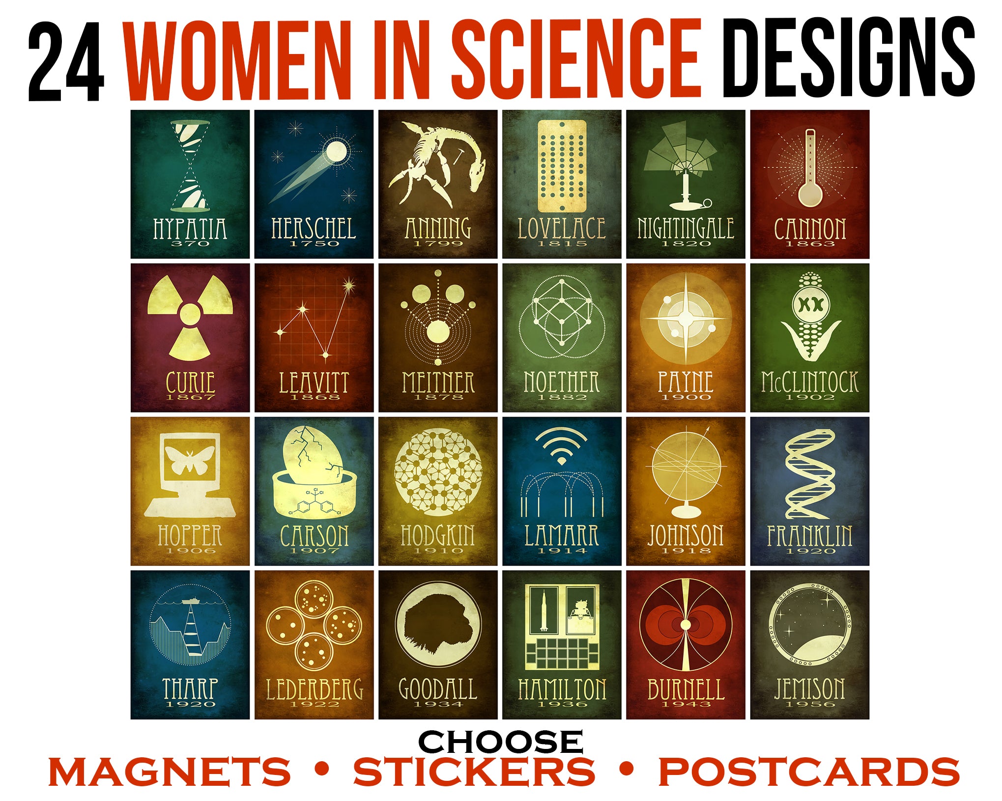 Women in Science Stickers, Magnets, or Postcards, STEM Gift for Scient ...