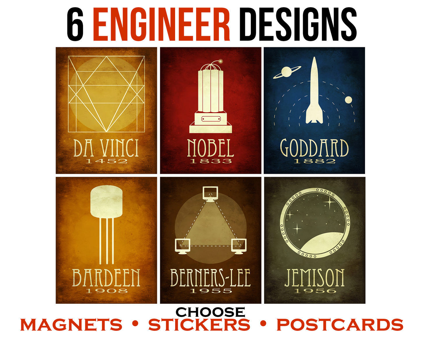 Engineering Stickers, Magnets, or Postcards, Gift Pack for Science Teacher