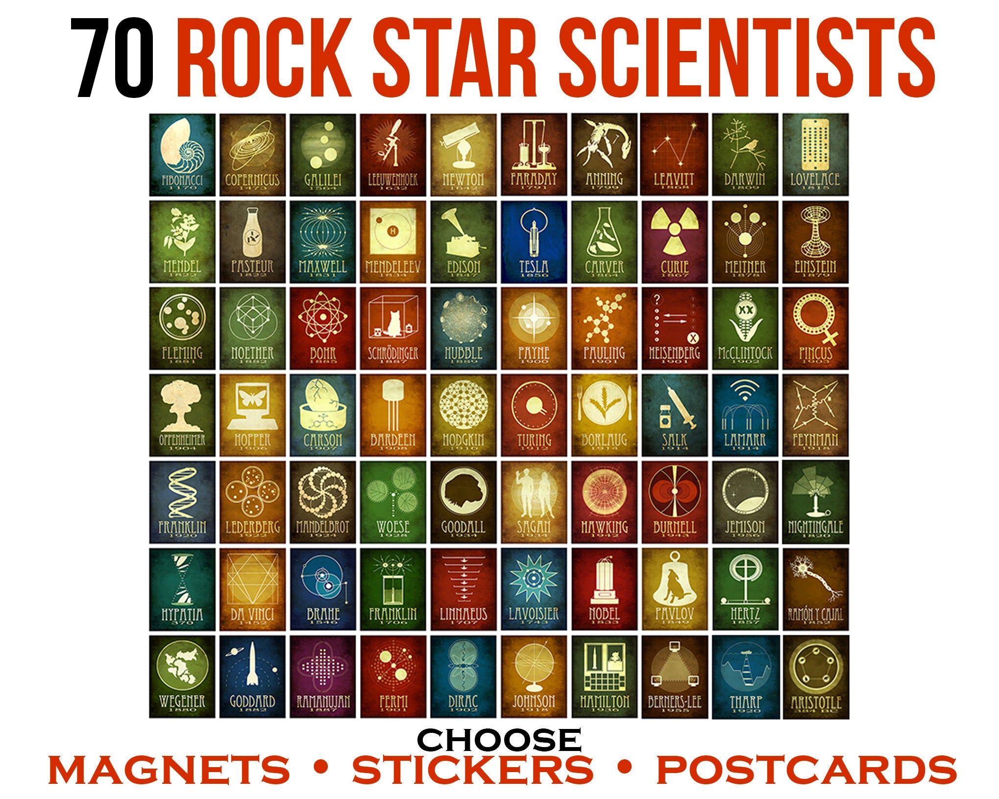 Scientists Magnets Rock Star Scientist Giant Pack of Stickers, Magnets, or Postcards, 70 ...