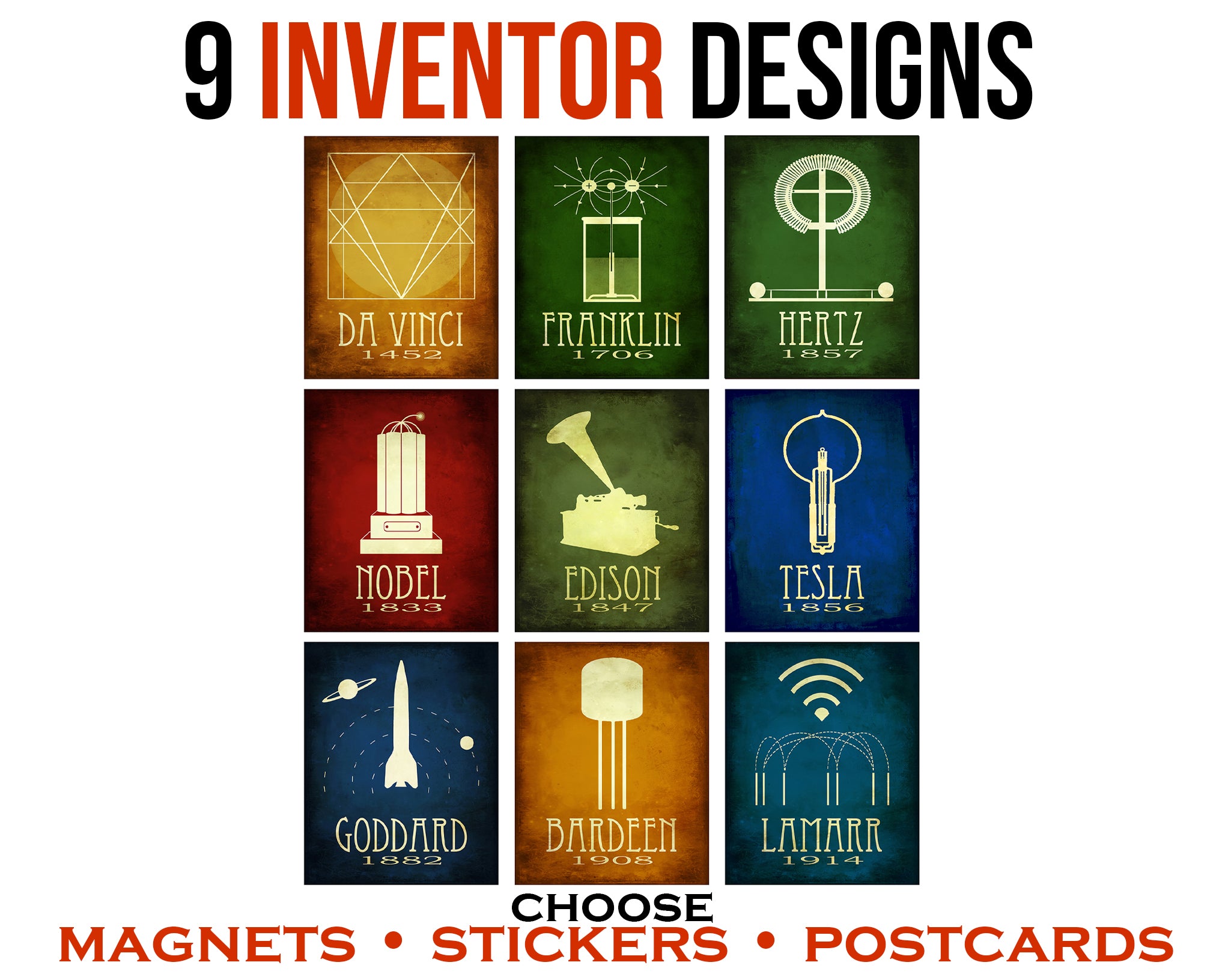 Science Sticker Inventors Inventors Stickers, Magnets, Postcards, Gift Pack for Makers – Megan ...