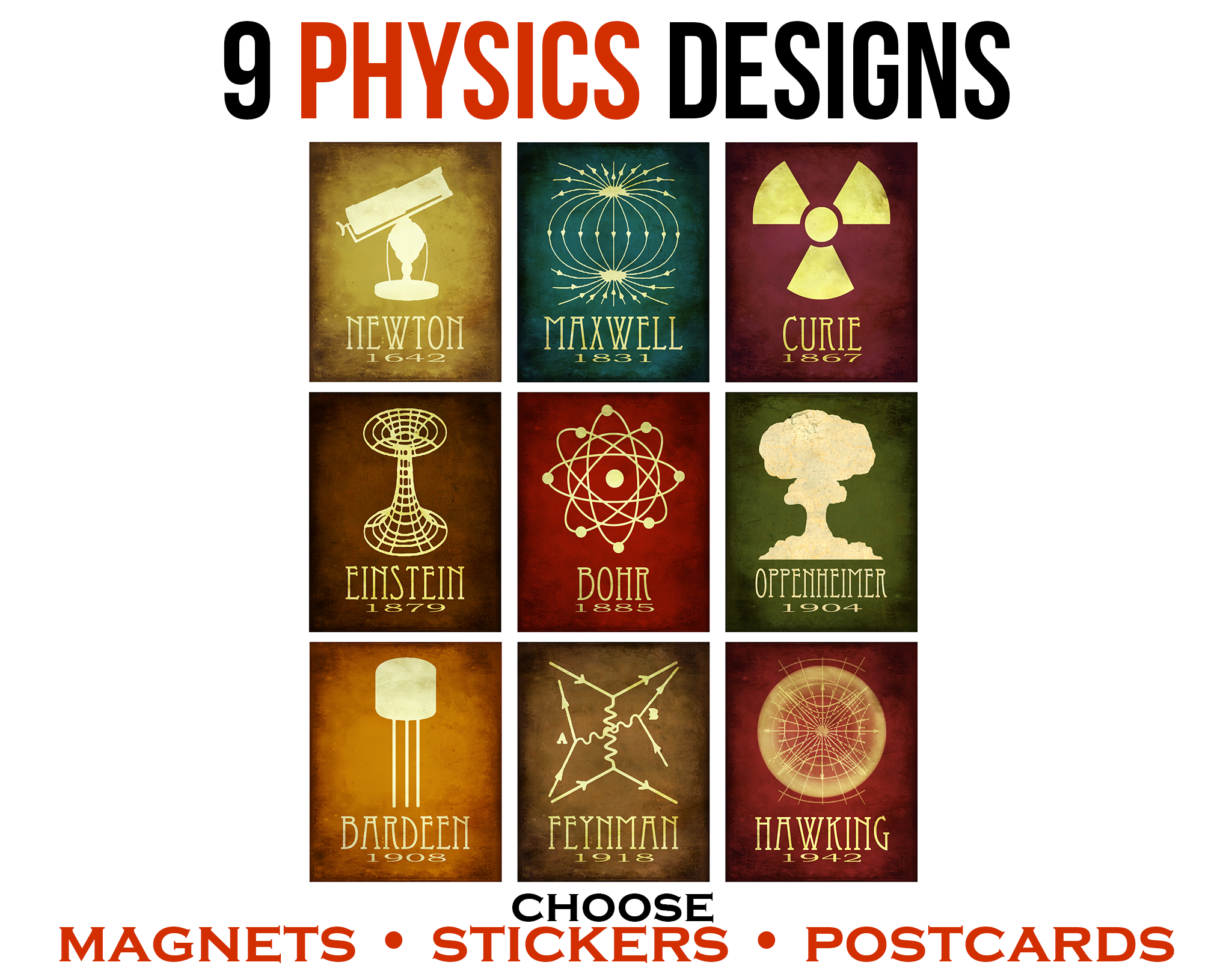 Physics Stickers, Magnets or Postcards, Gift Set for Physicist – Megan ...