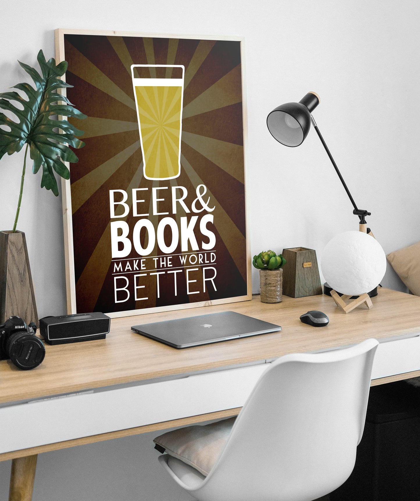 Beer and Books Art Print, Brewery and Library Decor