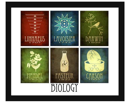 Biology Science Mosaic Art Print of 6 Famous Biologists in History