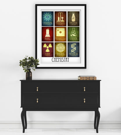 Chemistry Art Print, Mosaic of 9 Chemists in History