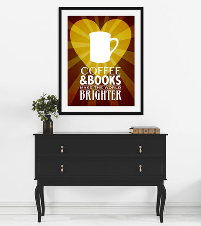Coffee And Book Lover Art Print, Cafe and Library Decor