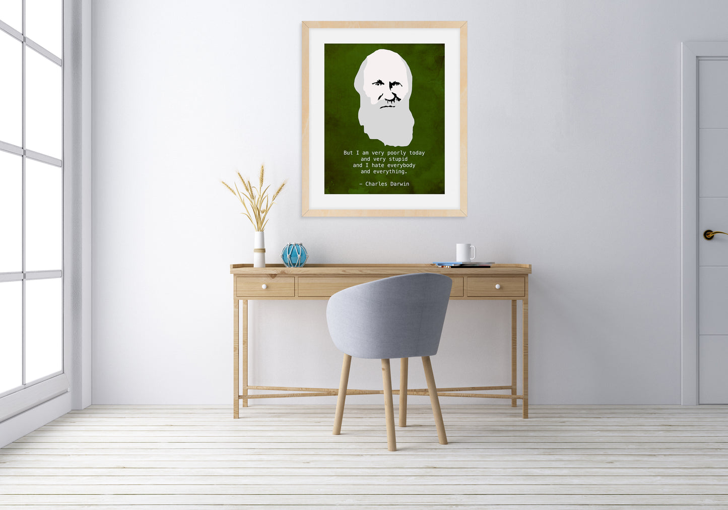 Charles Darwin Grumpy Quote Art Print, Portrait and Funny Introvert Decor