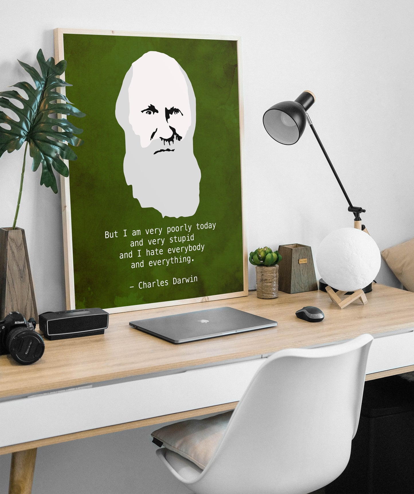 Charles Darwin Grumpy Quote Art Print, Portrait and Funny Introvert Decor