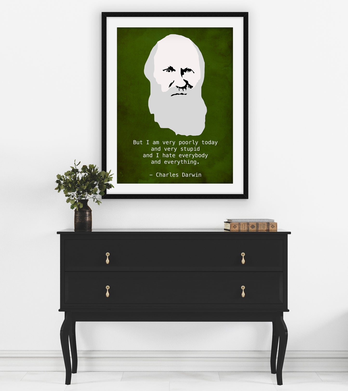 Charles Darwin Grumpy Quote Art Print, Portrait and Funny Introvert Decor