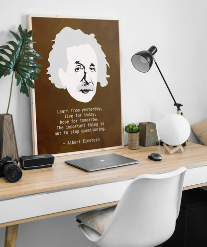 Einstein Quote and Minimalist Portrait Art Print, Inspirational Decor