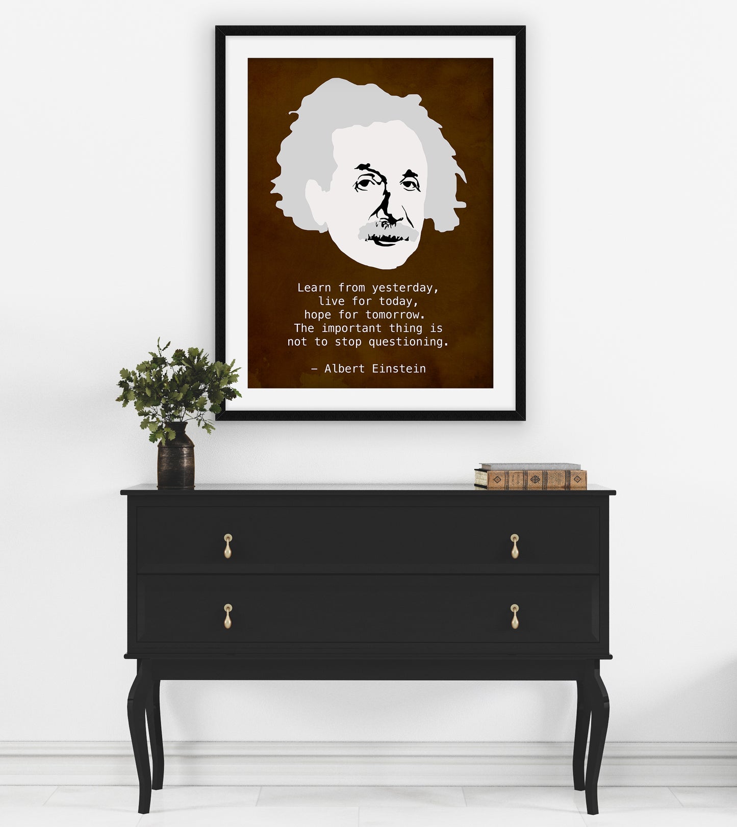 Einstein Quote and Minimalist Portrait Art Print, Inspirational Decor