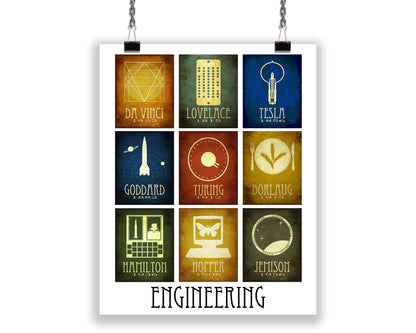 Engineering Art Print, Nine Engineers in History