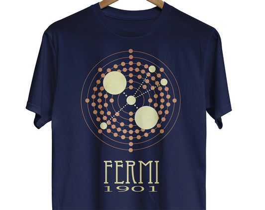 Enrico Fermi science t-shirt with illustration of nuclear fission for science teacher or nuclear physics student