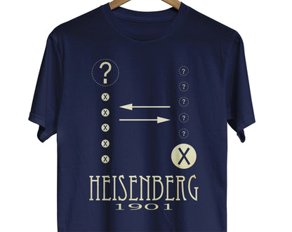 Werner Heisenberg science t-shirt with illustration represeting the uncertainty principle. Perfect gift for a science teacher or physics student