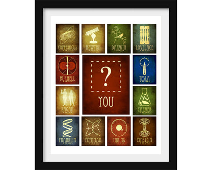 Inspire Science Educational Mosaic Art Print, 12 Famous Scientists in History