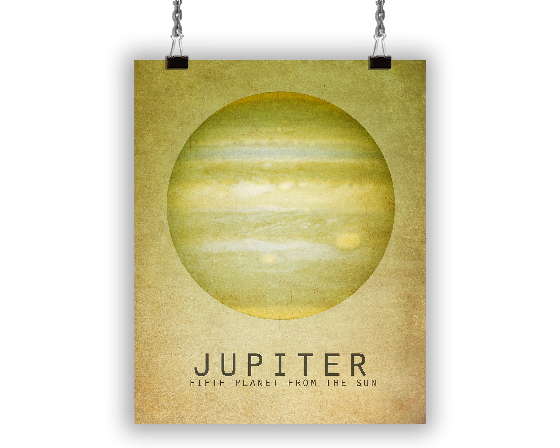 Art Print with a green minimalist image of the planet Jupiter