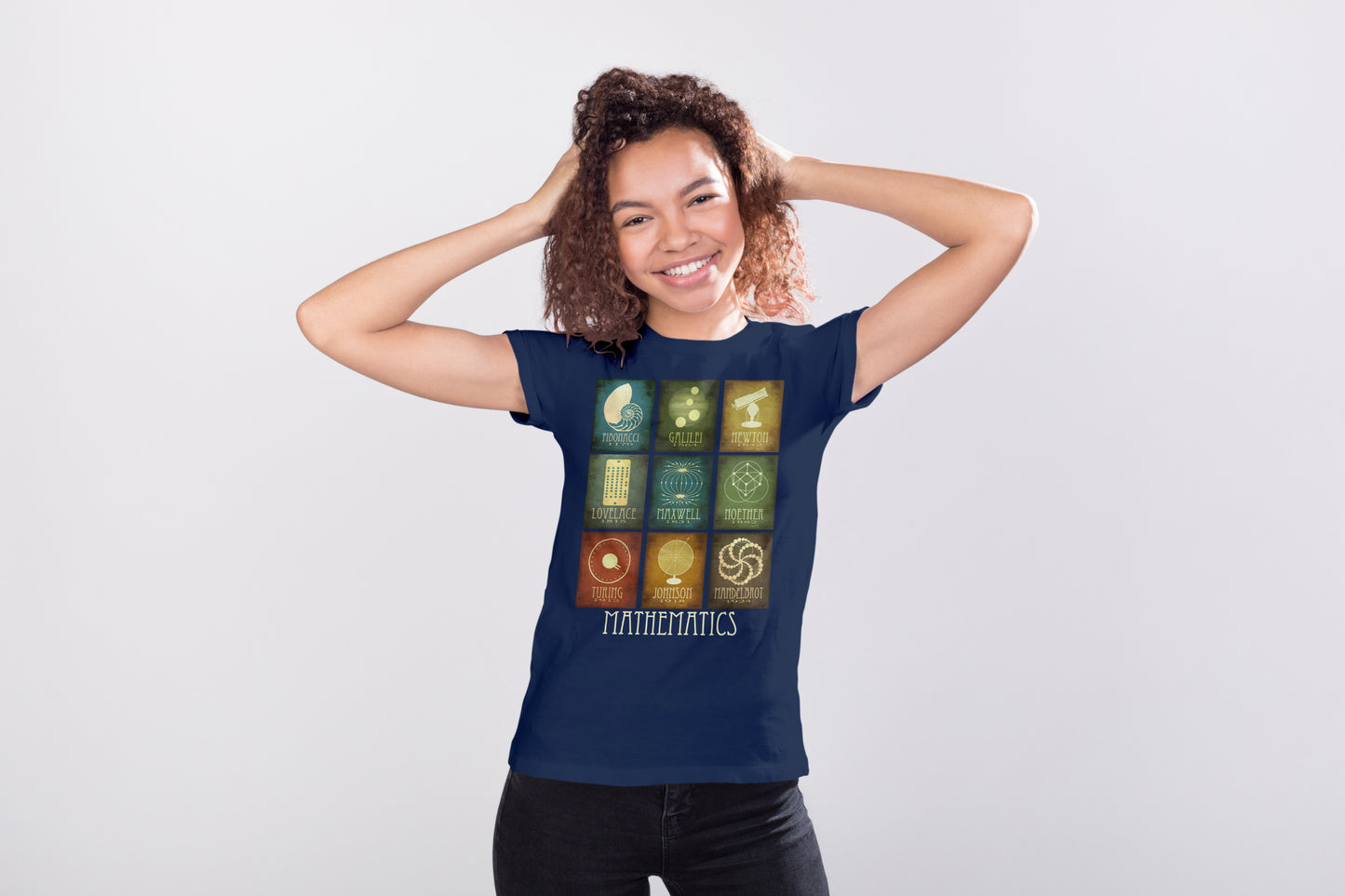 Math T-shirt, Graphic Tee with 9 Mathematicians in History