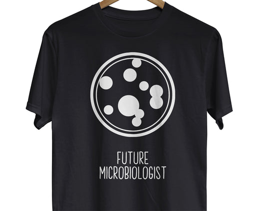 An inspirational science t-shirt featuring a petri dish image and the text "Future Microbiologist"
