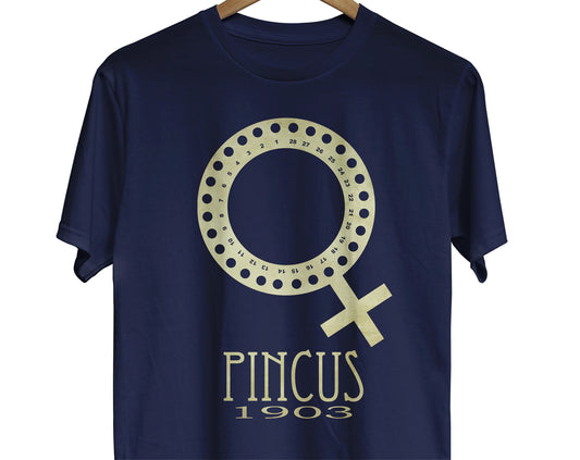 Gregory Pincus biology t-shirt with birth control design