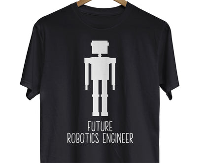 A tech lover t-shirt featuring an image of a robot and the text "Future Robotics Engineer"