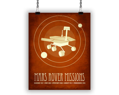 Mars Rover Missions Art Print, Astronomy and Outer Space Decor