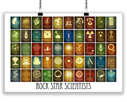 50 Rock Star Scientists Mosaic Art Print