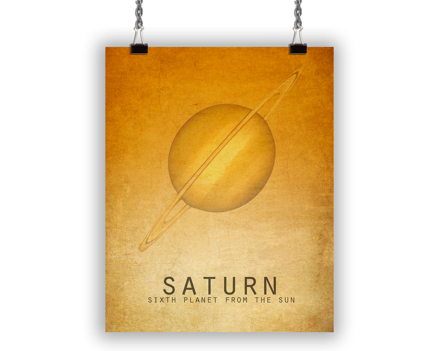 Art print with prange minimalist image of the planet saturn