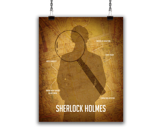Sherlock Holmes art print with vintage map of london in background