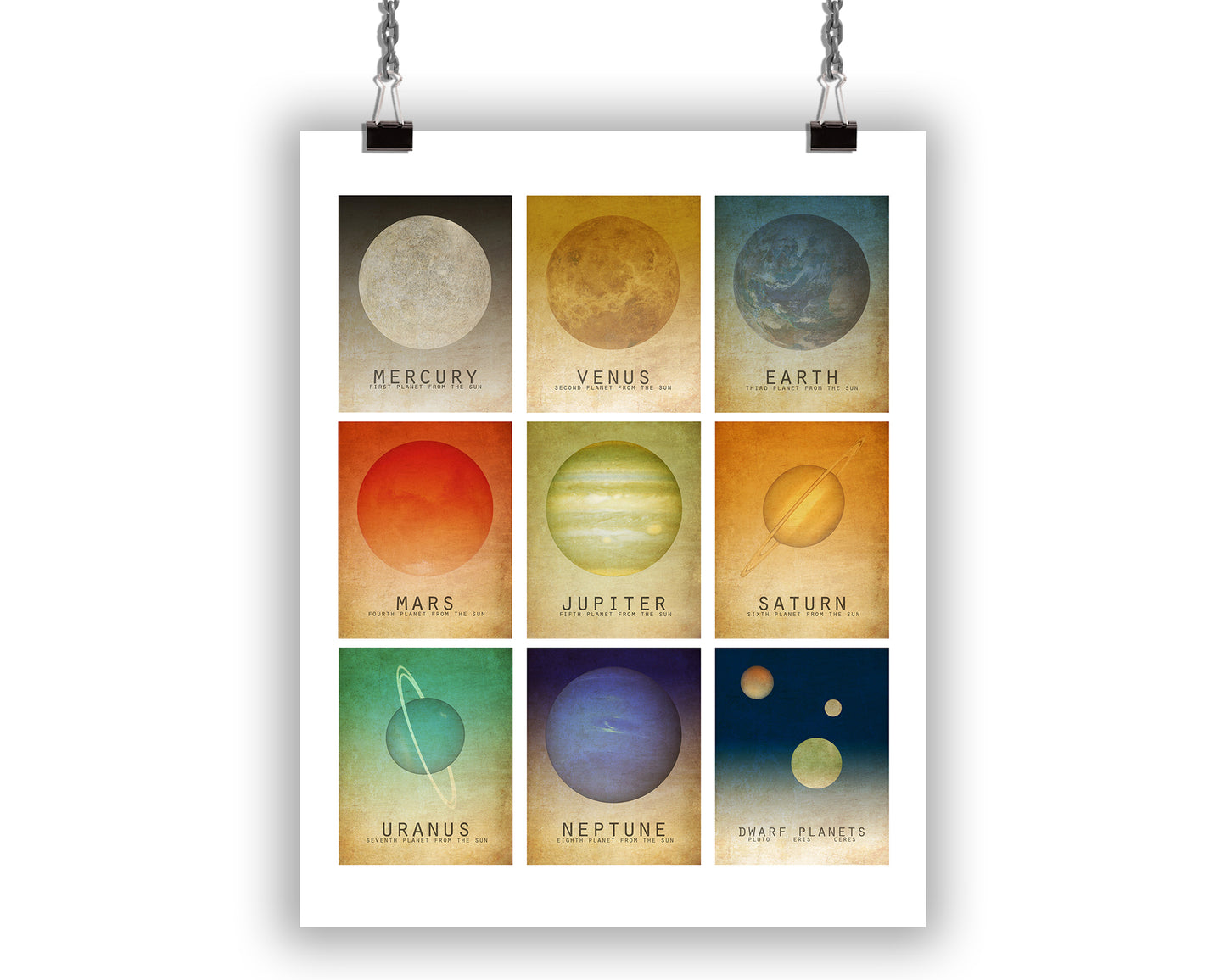 Solar System Art Print Mosaic of Planets for Astronomy Decor