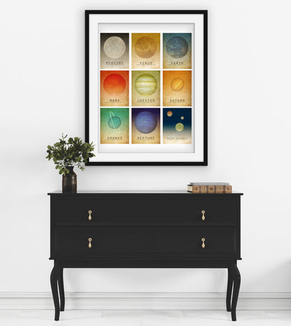 Solar System Art Print Mosaic of Planets for Astronomy Decor