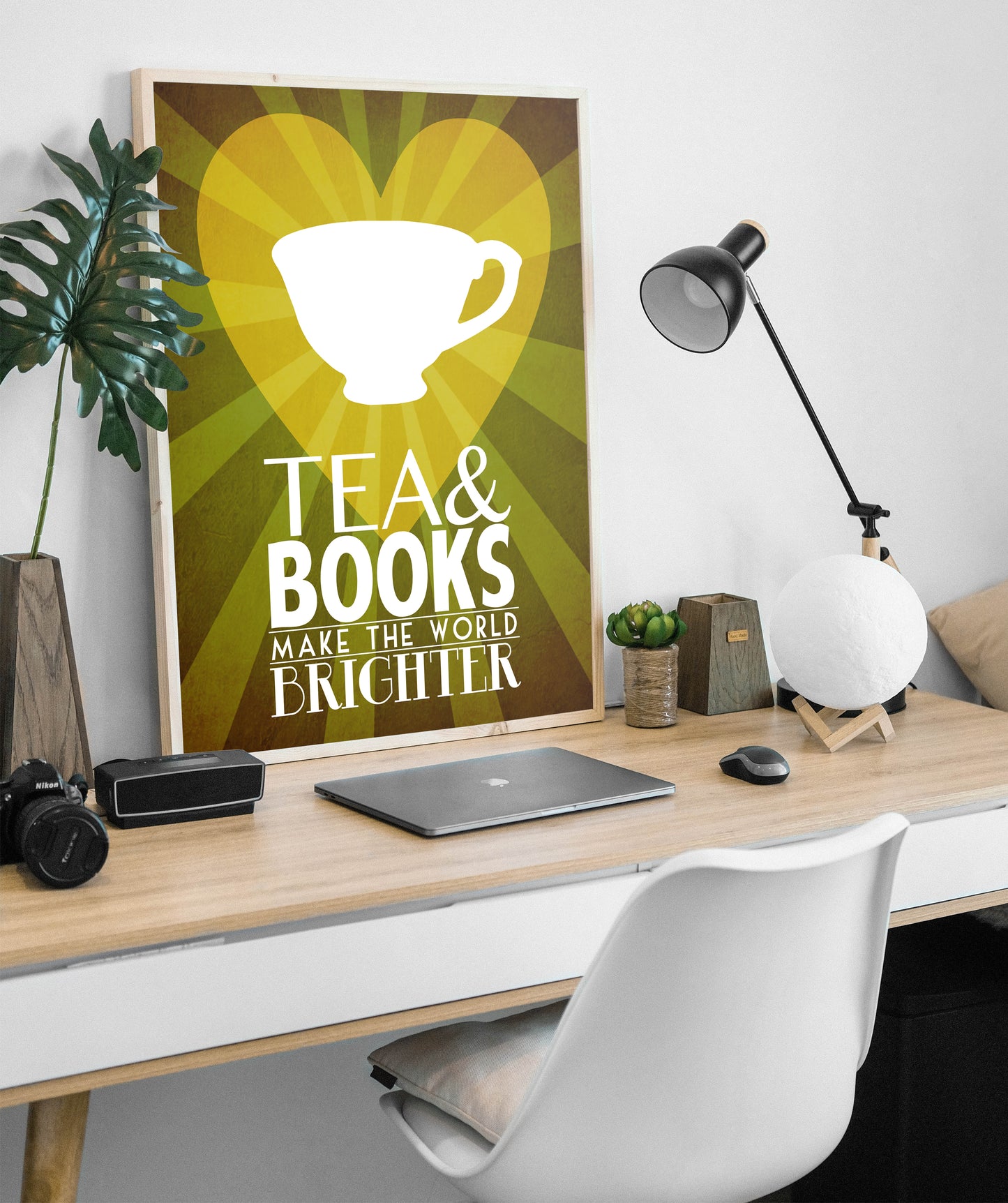 Books and Tea Lovers Art Print, Library and Kitchen Decor
