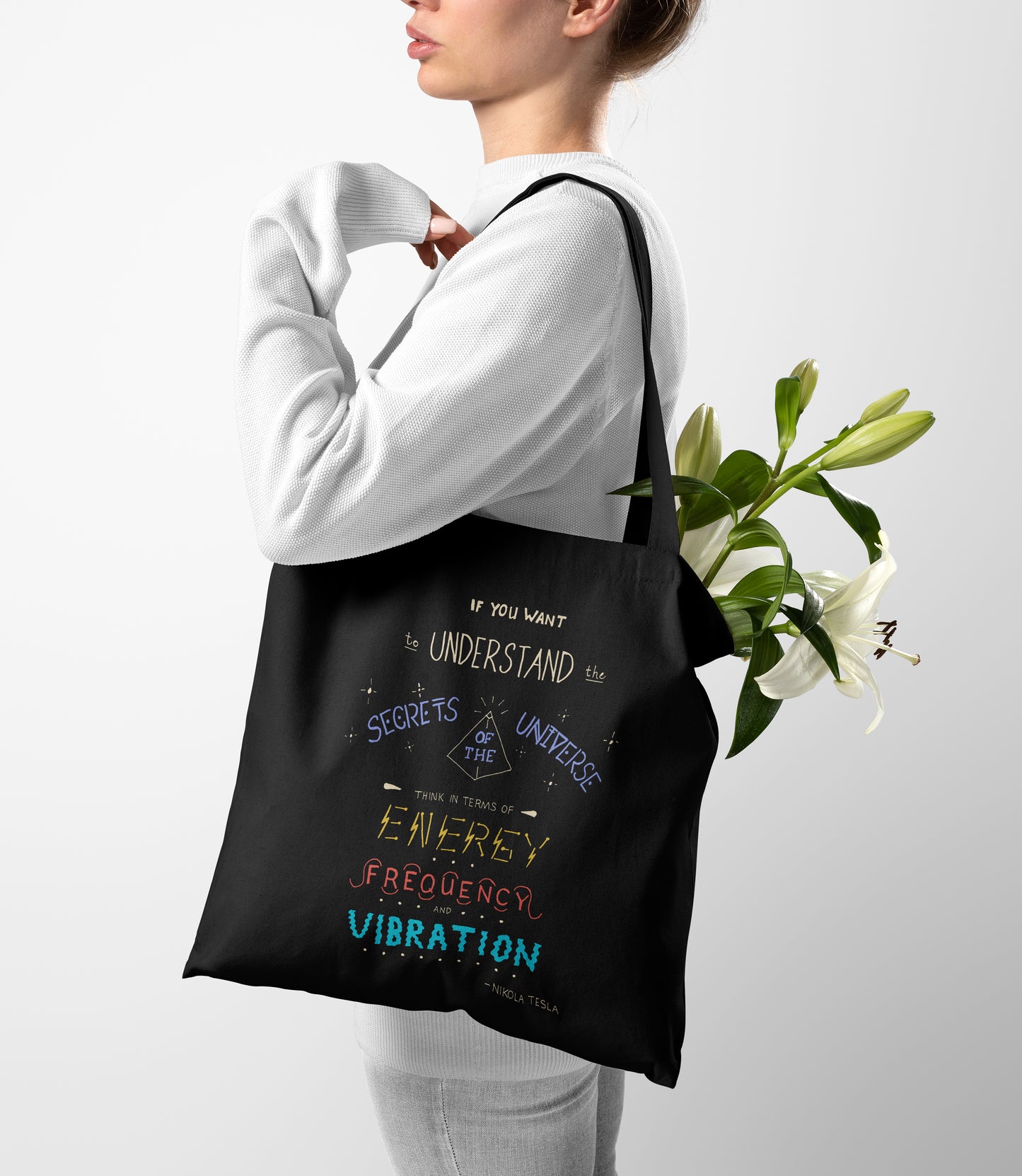 Nikola Tesla Secrets of the Universe Reusable Cotton Tote Bag