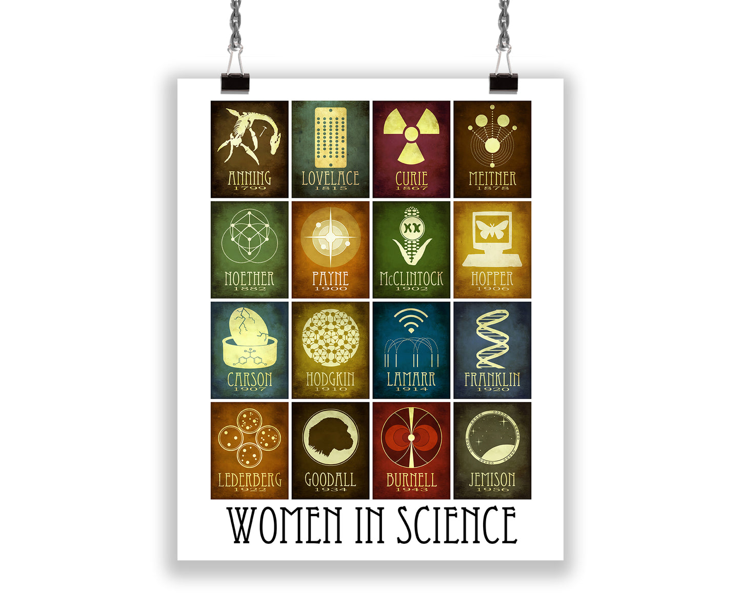 Women in Science Art Print, Mosaic of 16 World Changing Women in STEM