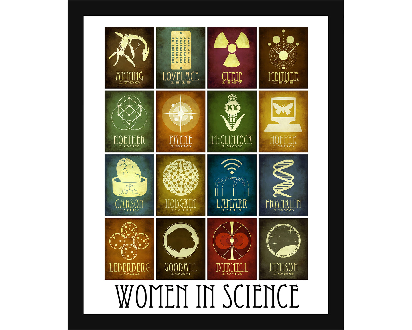 Women in Science Art Print, Mosaic of 16 World Changing Women in STEM