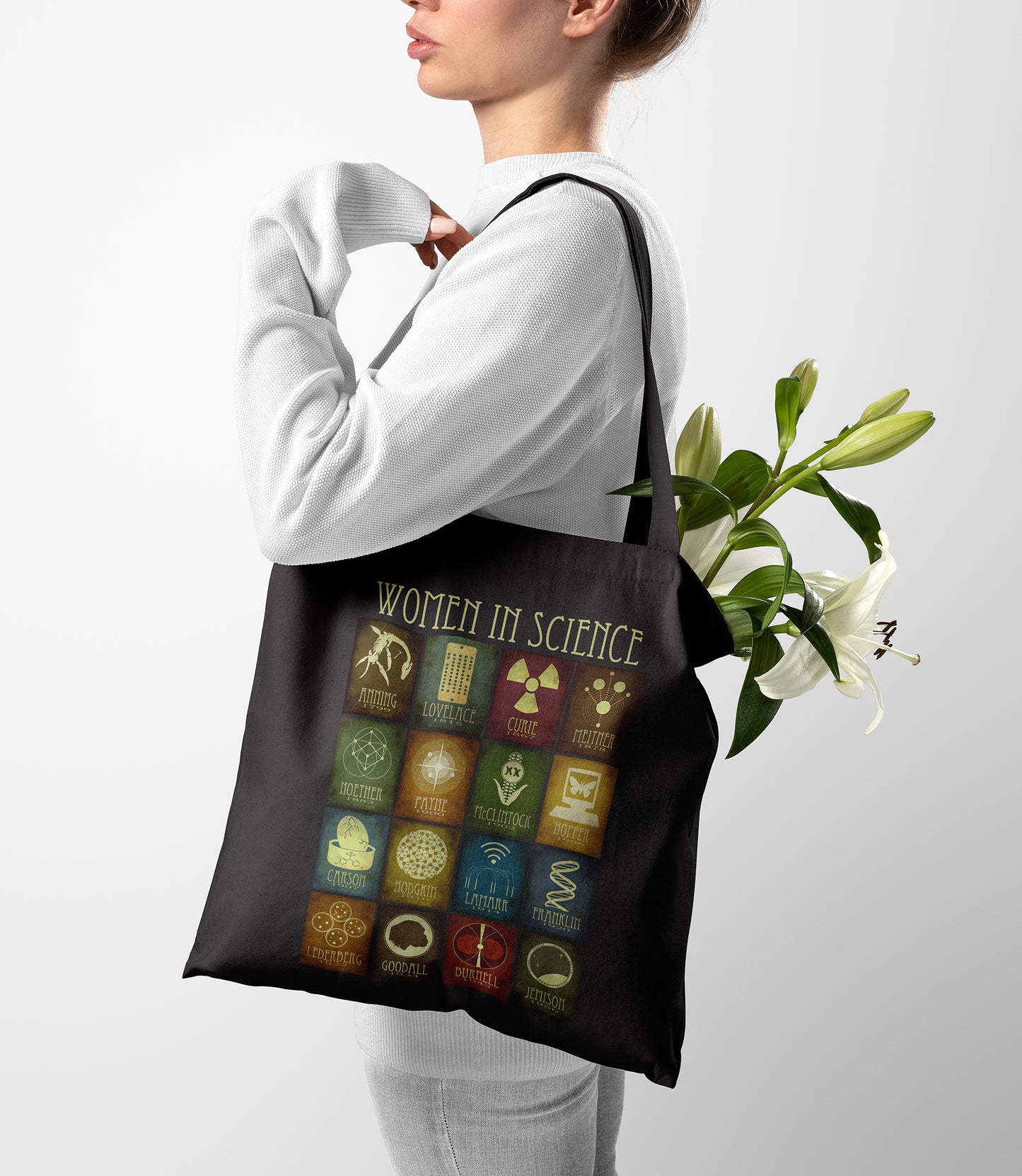 Women in Science Tote Bag, Reusable Grocery Shopping Handbag
