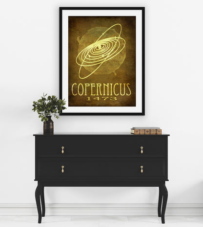 Nicolaus Copernicus Heliocentric Space Art Print, Astronomy and Math