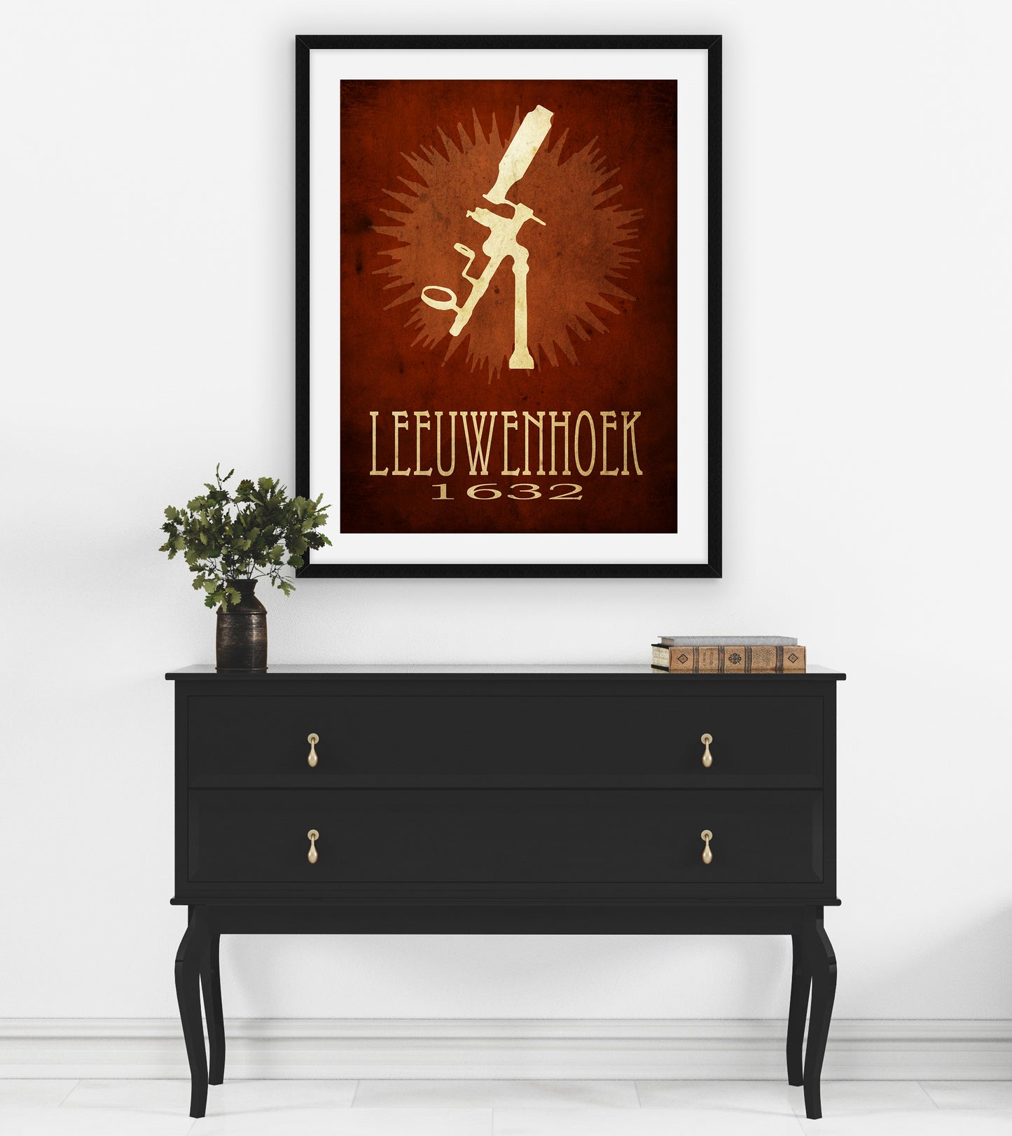 Leeuwenhoek Microscope and Bacteria Art Print, Microbiology Decor