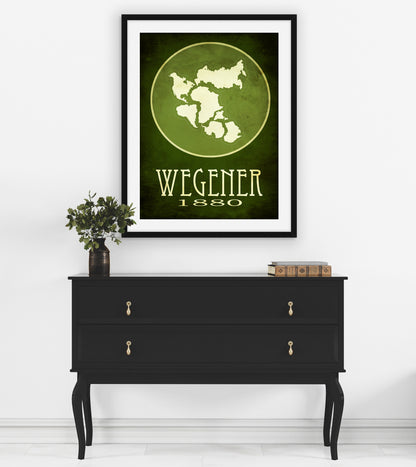 Alfred Wegener Pangea Art Print, Geology and Earth Science Decor